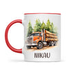 Personalised with Name, Orange Logging Truck Kids Mug – Custom Forest Truck Cup for Children – Available in 11oz, 6oz & Enamel
