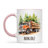 Personalised with Name, Orange Logging Truck Kids Mug – Custom Forest Truck Cup for Children – Available in 11oz, 6oz & Enamel
