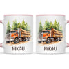 Personalised with Name, Orange Logging Truck Kids Mug – Custom Forest Truck Cup for Children – Available in 11oz, 6oz & Enamel