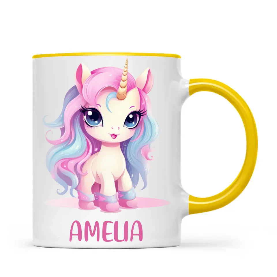 Personalised with Name, Pastel Unicorn Kids Mug – Custom Unicorn Cup for Children – Available in 11oz, 6oz & Enamel