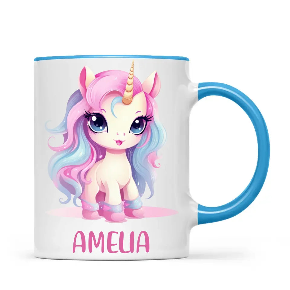 Personalised with Name, Pastel Unicorn Kids Mug – Custom Unicorn Cup for Children – Available in 11oz, 6oz & Enamel