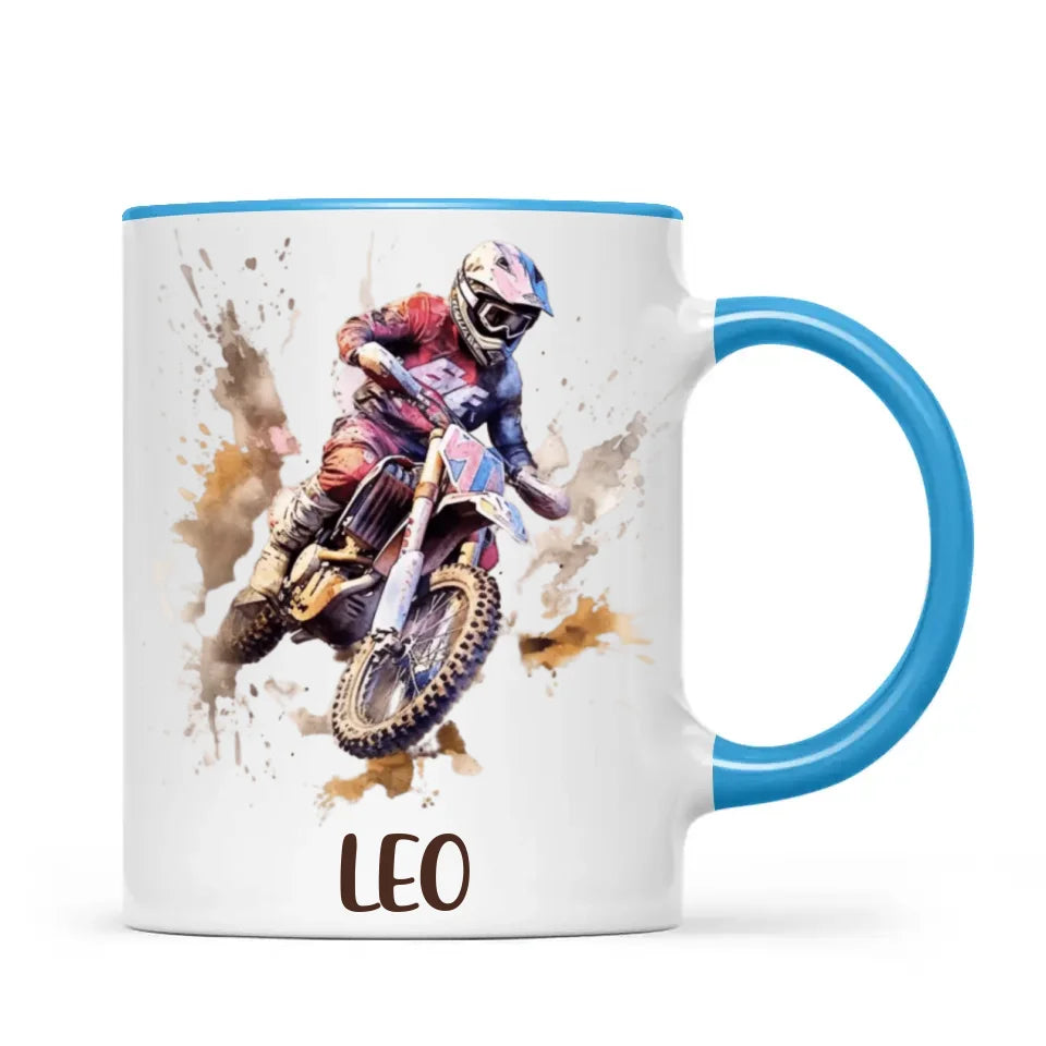 Personalised with Name, Motocross Rider Kids Mug – Customised Dirt Bike Racing Cup for Children – Available in 11oz, 6oz & Enamel Options