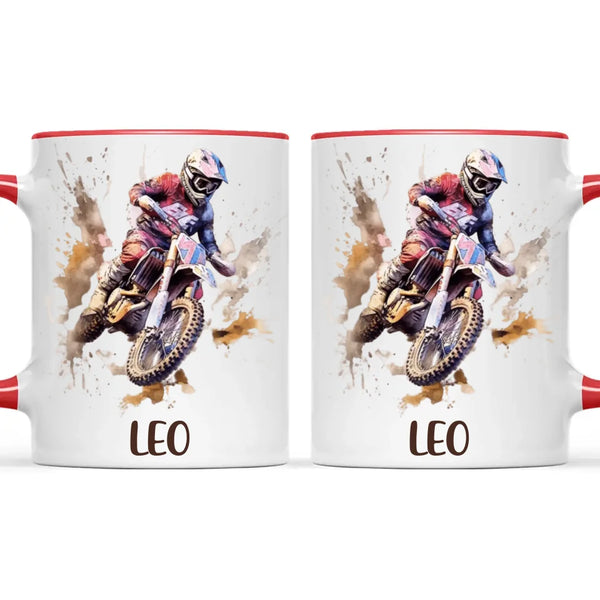 Personalised with Name, Motocross Rider Kids Mug – Customised Dirt Bike Racing Cup for Children – Available in 11oz, 6oz & Enamel Options