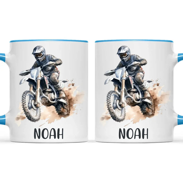Personalised with Name, Motocross Rider Kids Mug – Customised Dirt Bike Racing Cup for Children – Available in 11oz, 6oz & Enamel Options