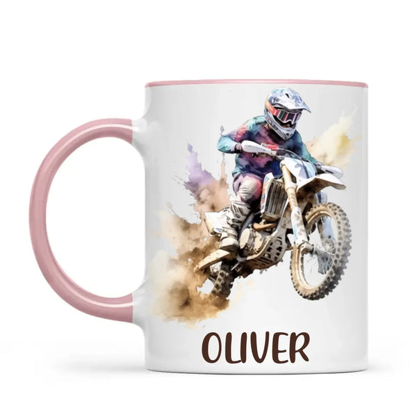 Personalised with Name, Motocross Dirt Bike Kids Mug – Customised Off-Road Motorbike Cup for Children – Available in 11oz, 6oz & Enamel Options