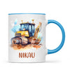 Personalised with Name, Bulldozer Kids Mug – Customised Construction-Themed Cup – Available in 11oz, 6oz & Enamel Options