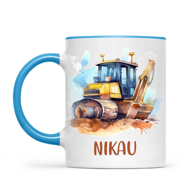 Personalised with Name, Bulldozer Kids Mug – Customised Construction-Themed Cup – Available in 11oz, 6oz & Enamel Options
