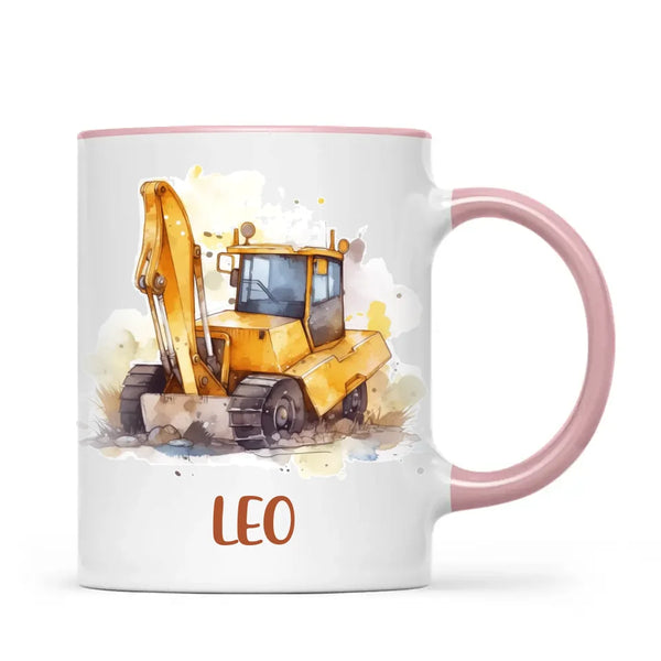 Personalised with Name, Digger Kids Mug – Customised Construction-Themed Cup – Available in 11oz, 6oz & Enamel Options