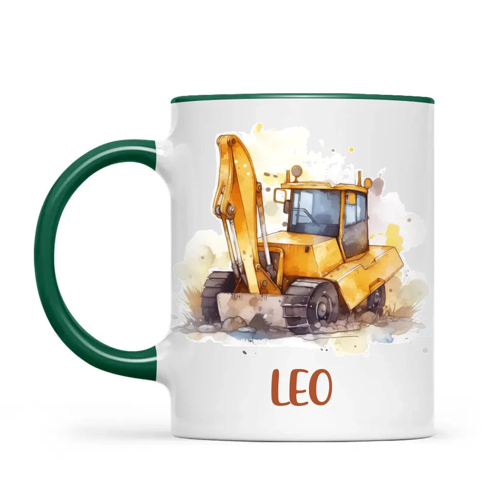 Personalised with Name, Digger Kids Mug – Customised Construction-Themed Cup – Available in 11oz, 6oz & Enamel Options