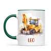 Personalised with Name, Digger Kids Mug – Customised Construction-Themed Cup – Available in 11oz, 6oz & Enamel Options