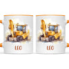 Personalised with Name, Digger Kids Mug – Customised Construction-Themed Cup – Available in 11oz, 6oz & Enamel Options