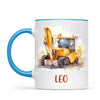 Personalised with Name, Digger Kids Mug – Customised Construction-Themed Cup – Available in 11oz, 6oz & Enamel Options