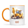 Personalised with Name, Digger Kids Mug – Customised Construction-Themed Cup – Available in 11oz, 6oz & Enamel Options