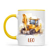 Personalised with Name, Digger Kids Mug – Customised Construction-Themed Cup – Available in 11oz, 6oz & Enamel Options