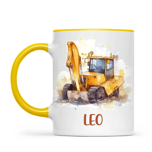 Personalised with Name, Digger Kids Mug – Customised Construction-Themed Cup – Available in 11oz, 6oz & Enamel Options