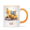 Personalised with Name, Digger Kids Mug – Customised Construction-Themed Cup – Available in 11oz, 6oz & Enamel Options