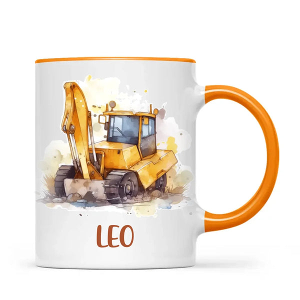 Personalised with Name, Digger Kids Mug – Customised Construction-Themed Cup – Available in 11oz, 6oz & Enamel Options