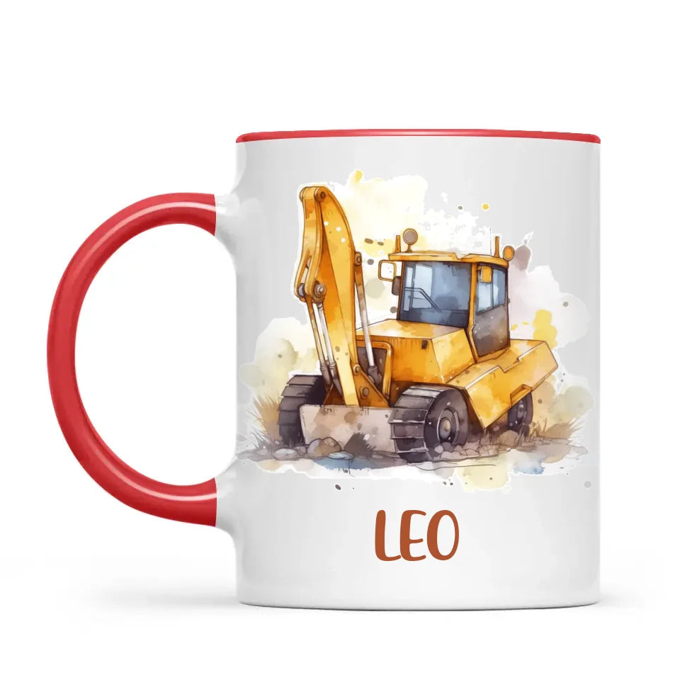 Personalised with Name, Digger Kids Mug – Customised Construction-Themed Cup – Available in 11oz, 6oz & Enamel Options