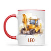 Personalised with Name, Digger Kids Mug – Customised Construction-Themed Cup – Available in 11oz, 6oz & Enamel Options