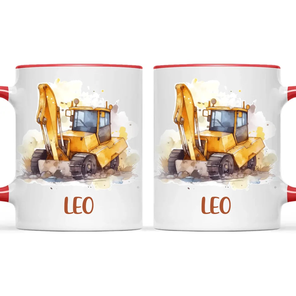 Personalised with Name, Digger Kids Mug – Customised Construction-Themed Cup – Available in 11oz, 6oz & Enamel Options