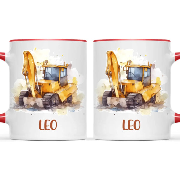 Personalised with Name, Digger Kids Mug – Customised Construction-Themed Cup – Available in 11oz, 6oz & Enamel Options