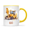 Personalised with Name, Digger Kids Mug – Customised Construction-Themed Cup – Available in 11oz, 6oz & Enamel Options