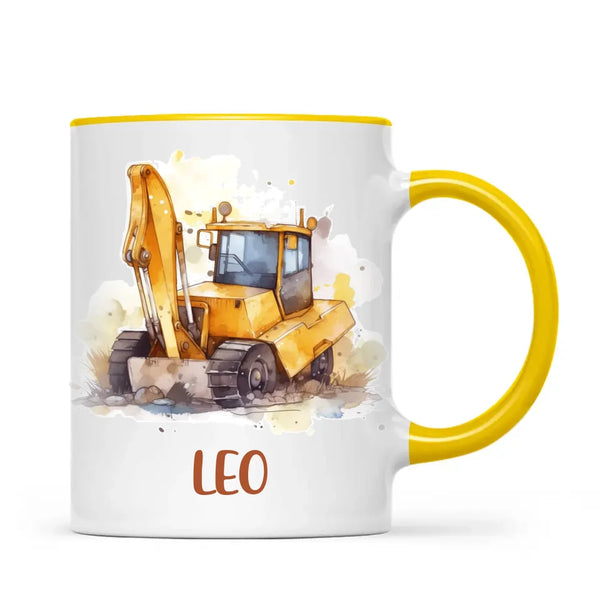 Personalised with Name, Digger Kids Mug – Customised Construction-Themed Cup – Available in 11oz, 6oz & Enamel Options