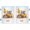 Personalised with Name, Digger Kids Mug – Customised Construction-Themed Cup – Available in 11oz, 6oz & Enamel Options