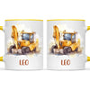 Personalised with Name, Digger Kids Mug – Customised Construction-Themed Cup – Available in 11oz, 6oz & Enamel Options