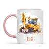 Personalised with Name, Digger Kids Mug – Customised Construction-Themed Cup – Available in 11oz, 6oz & Enamel Options