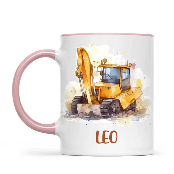 Personalised with Name, Digger Kids Mug – Customised Construction-Themed Cup – Available in 11oz, 6oz & Enamel Options
