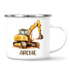 Personalised with Name, Digger Excavator Kids Mug – Custom Construction Vehicle Cup for Children – Available in 11oz, 6oz & Enamel