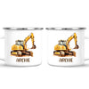 Personalised with Name, Digger Excavator Kids Mug – Custom Construction Vehicle Cup for Children – Available in 11oz, 6oz & Enamel