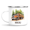 Personalised with Name, Orange Logging Truck Kids Mug – Custom Forest Truck Cup for Children – Available in 11oz, 6oz & Enamel
