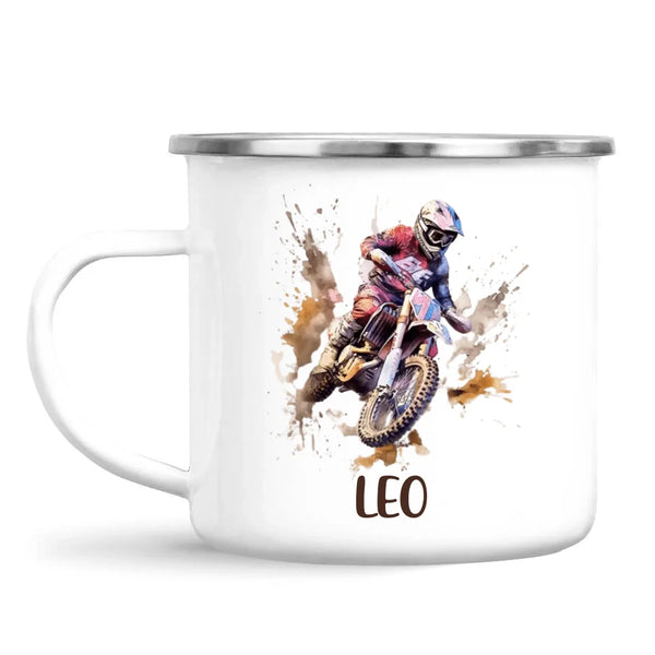 Personalised with Name, Motocross Rider Kids Mug – Customised Dirt Bike Racing Cup for Children – Available in 11oz, 6oz & Enamel Options
