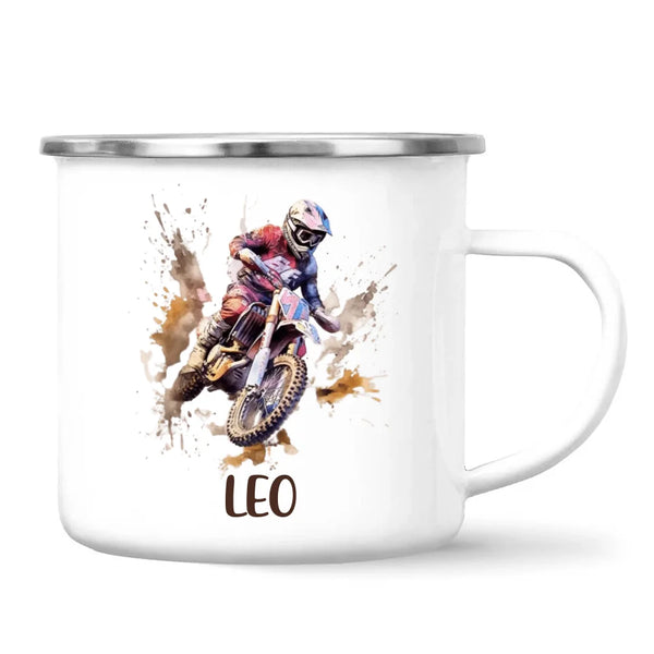 Personalised with Name, Motocross Rider Kids Mug – Customised Dirt Bike Racing Cup for Children – Available in 11oz, 6oz & Enamel Options