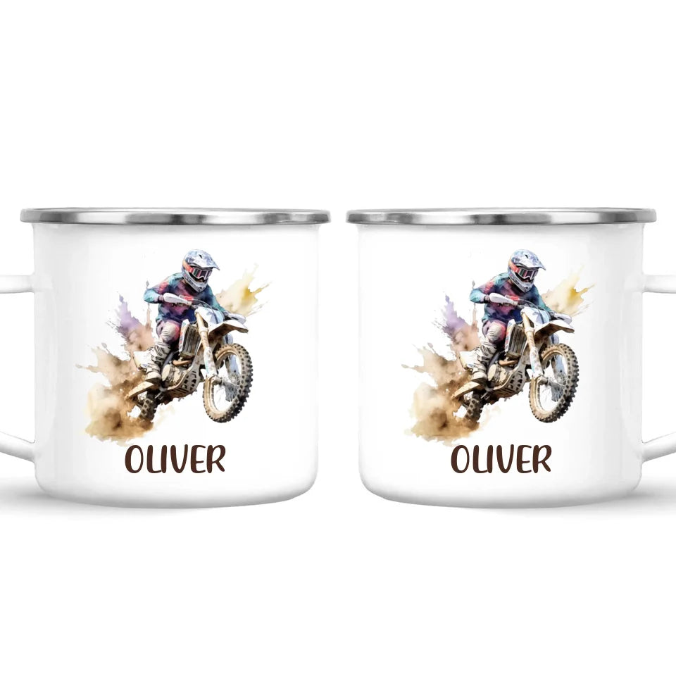 Personalised with Name, Motocross Dirt Bike Kids Mug – Customised Off-Road Motorbike Cup for Children – Available in 11oz, 6oz & Enamel Options