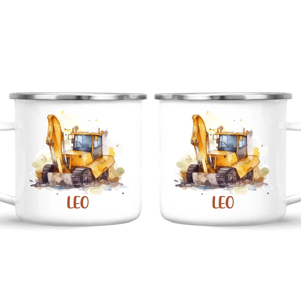Personalised with Name, Digger Kids Mug – Customised Construction-Themed Cup – Available in 11oz, 6oz & Enamel Options