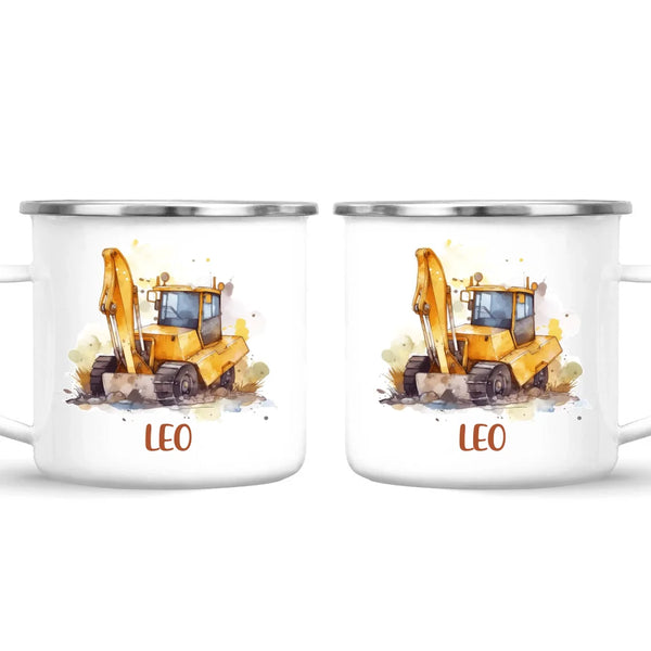 Personalised with Name, Digger Kids Mug – Customised Construction-Themed Cup – Available in 11oz, 6oz & Enamel Options