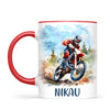 Personalised with Name, Red Motocross Rider Kids Mug – Customised Dirt Bike Racing Cup for Children – Available in 11oz, 6oz & Enamel Options