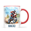 Personalised with Name, Red Motocross Rider Kids Mug – Customised Dirt Bike Racing Cup for Children – Available in 11oz, 6oz & Enamel Options