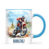 Personalised with Name, Red Motocross Rider Kids Mug – Customised Dirt Bike Racing Cup for Children – Available in 11oz, 6oz & Enamel Options