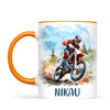 Personalised with Name, Red Motocross Rider Kids Mug – Customised Dirt Bike Racing Cup for Children – Available in 11oz, 6oz & Enamel Options