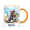 Personalised with Name, Red Motocross Rider Kids Mug – Customised Dirt Bike Racing Cup for Children – Available in 11oz, 6oz & Enamel Options