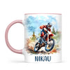 Personalised with Name, Red Motocross Rider Kids Mug – Customised Dirt Bike Racing Cup for Children – Available in 11oz, 6oz & Enamel Options