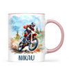 Personalised with Name, Red Motocross Rider Kids Mug – Customised Dirt Bike Racing Cup for Children – Available in 11oz, 6oz & Enamel Options