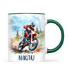 Personalised with Name, Red Motocross Rider Kids Mug – Customised Dirt Bike Racing Cup for Children – Available in 11oz, 6oz & Enamel Options