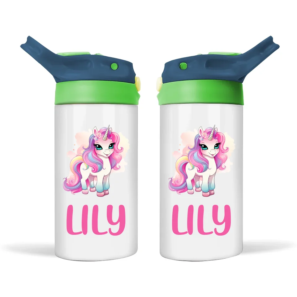 Rainbow Unicorn Delight - Personalised Sippy Bottle