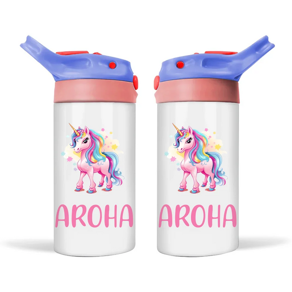 Rainbow Unicorn Love - Personalised Sippy Bottle