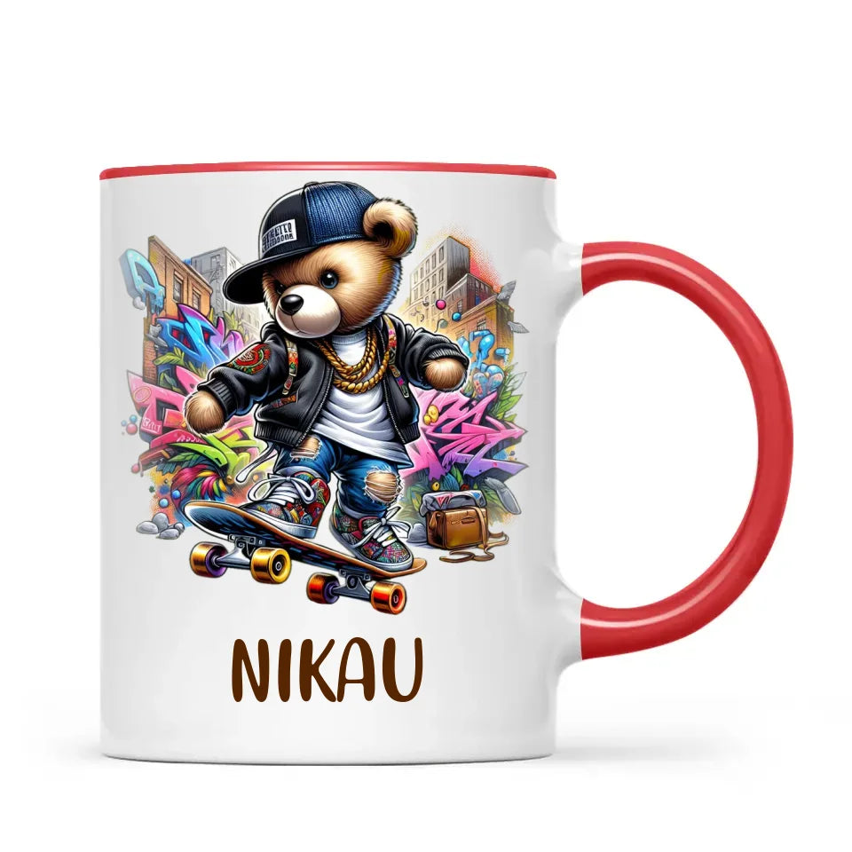 Personalised Kids Skateboarding Mug β Custom Urban Teddy Bear Design